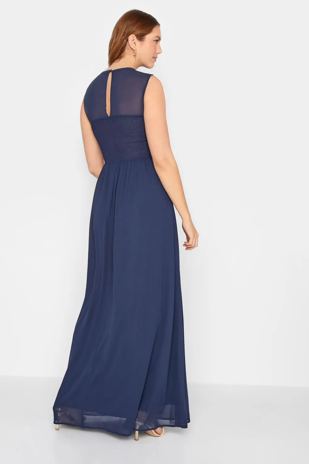 LTS Tall Navy Blue Lace Chiffon Maxi Dress