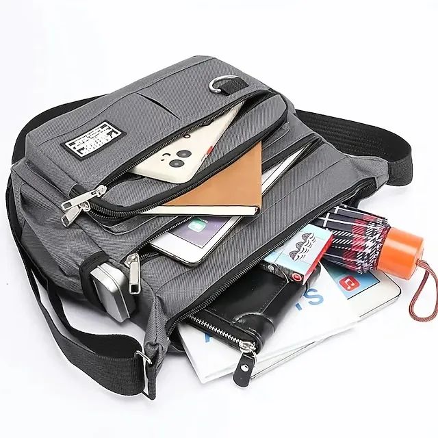 Men's Crossbody Bag Shoulder Bag Nylon Daily Holiday Zipper Adjustable Large Capacity Waterproof Solid Color Black Blue Green