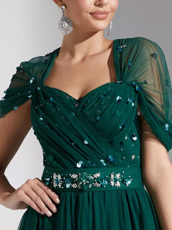 Embellished Plisse Mesh Dress