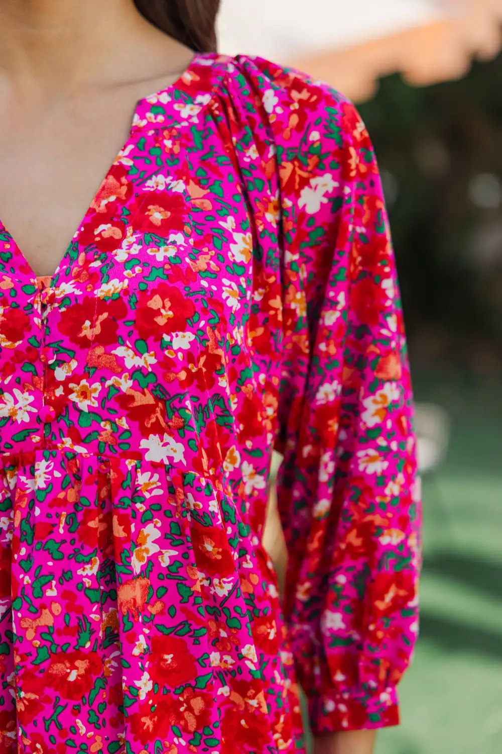 Can't Be Outdone Fuchsia Pink Ditsy Floral Babydoll Dress