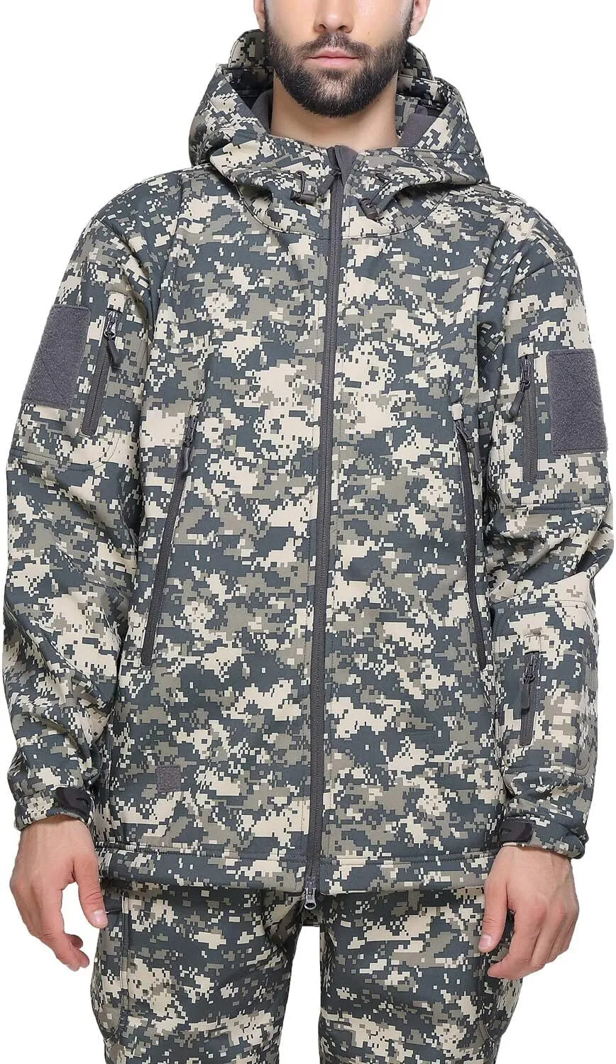 Men's Military Tactical Jackets Softshell Winter Warm Fleece Hooded Coat Outdoor Hiking Hunting Jacket