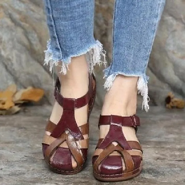 Women's Sandals Wedge Sandals Comfort Shoes Plus Size Outdoor Office Daily Summer Buckle Wedge Heel Round Toe Closed Toe Classic Casual Walking Shoes PU Leather Faux Leather Magic Tape Color Block