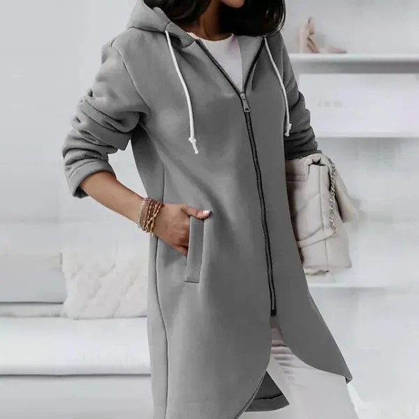 Women's Zip Hoodie Sweatshirt Fleece Sports Streetwear Pullover Pocket Drawstring Zip Up Black Pink Red Solid Color Street Casual Hoodie Long Sleeve Top Fleece lined Micro-elastic Fall & Winter