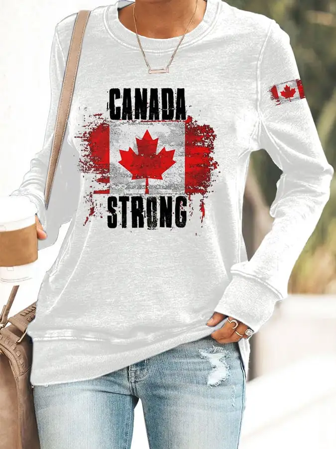 Women's Canada Strong Maple Leaf Flag Print Sweatshirt