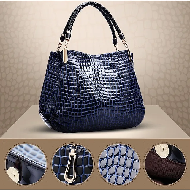 Women's Satchel Top Handle Bag PU Leather Formal Office & Career Crocodile Black Dark Red Dark Blue