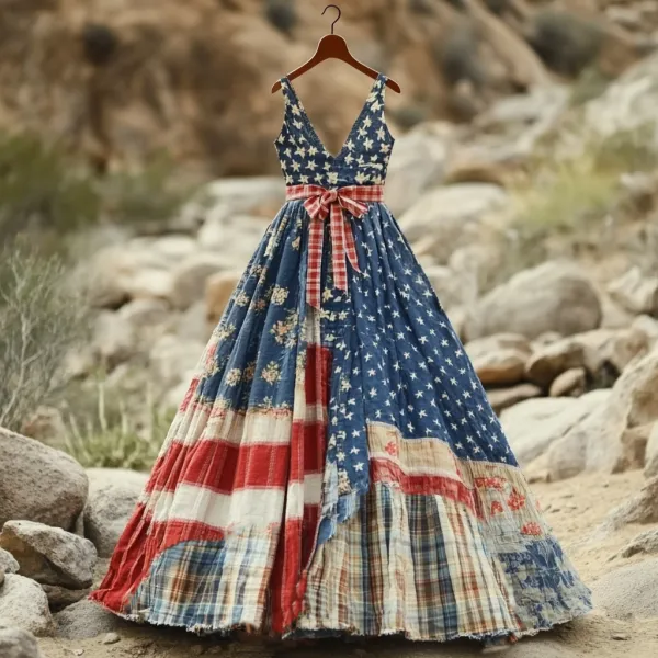 Women's Vintage Independence Day Flag Sleeveless Dress