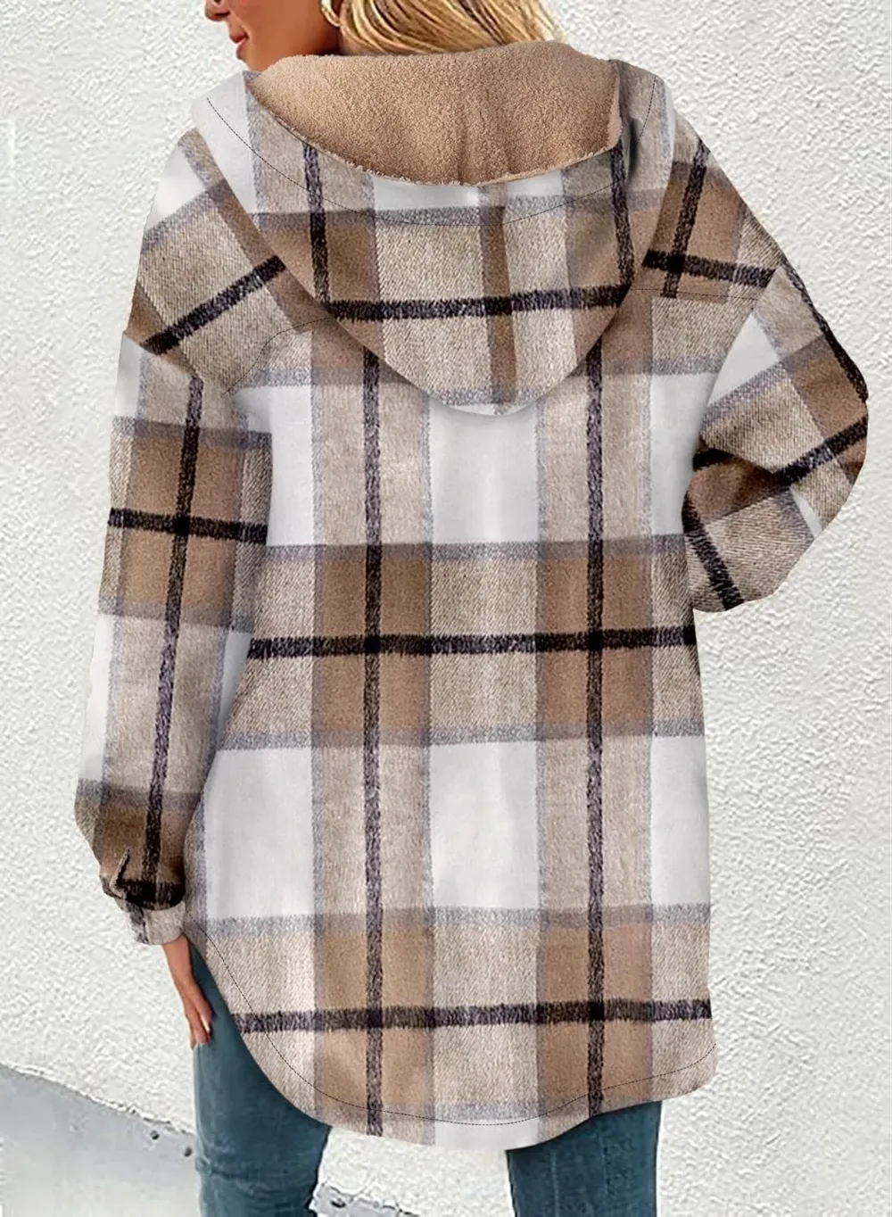 Women's Flannel Hooded Plaid 2025 Shacket Thick Coat Winter Coat for Warmth Button down Warm and Fuzzy Fleece Jacket