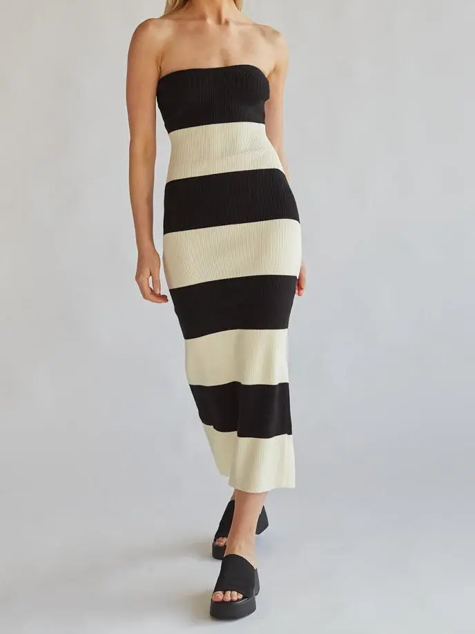 Nikki Striped Knit Midi Tube Dress