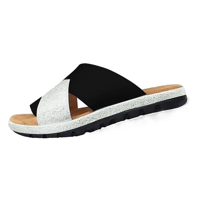 Women's Sandals Orthopedic Sandals Bunion Sandals Plus Size Outdoor Slippers Outdoor Daily Beach Summer Platform Open Toe Elegant Classic Casual PU Leather Microfiber Color Block Black Silver