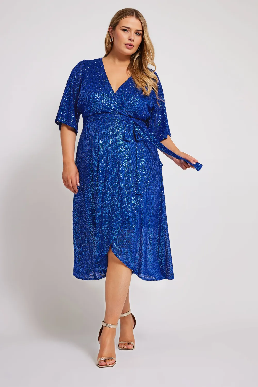 YOURS LONDON Curve Navy Blue Sequin Wrap Dress