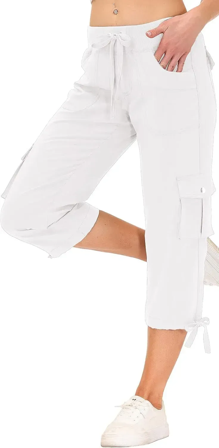MoFiz Womens Capris with Pockets Loose Fit Casual Capri Pants Dressy Lightweight Ladies Baggy Cargo Pants for Hiking