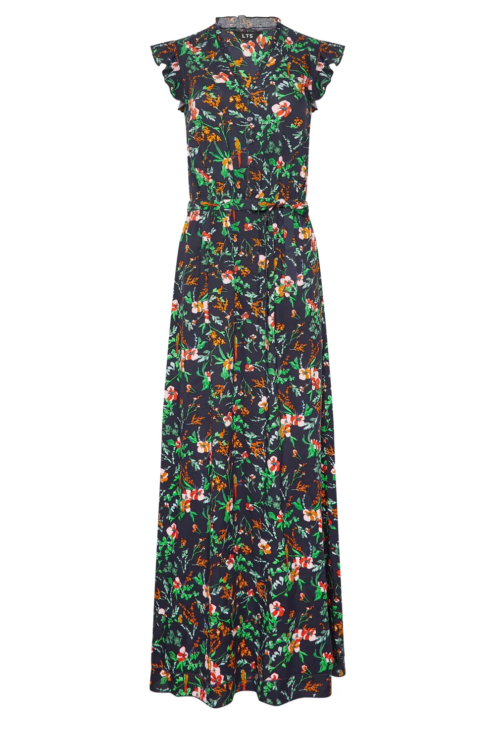 LTS Tall Navy Blue Floral Print Frill Sleeve Maxi Dress