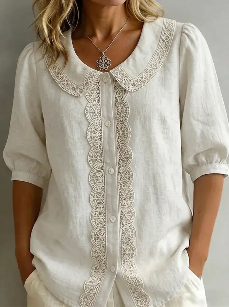 Women's Nashville Vintage Lace Trimmed Button-up Blouse