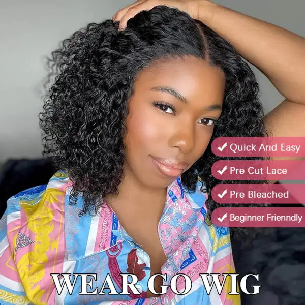 Air Bob Curly 7×5/6x6 Bob Pre Cut Lace Pre-pleached Human Hair Glueless Wear Go Wig