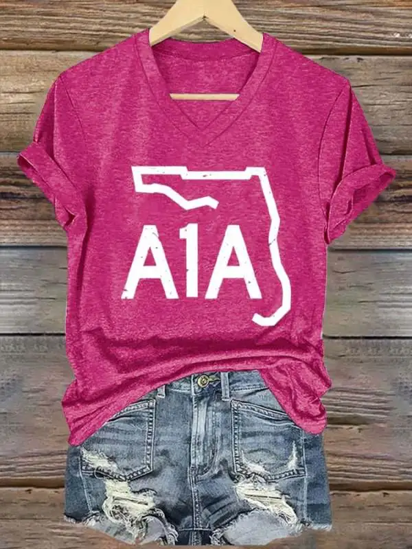 Women's V-neck short-sleeved printed T-shirt