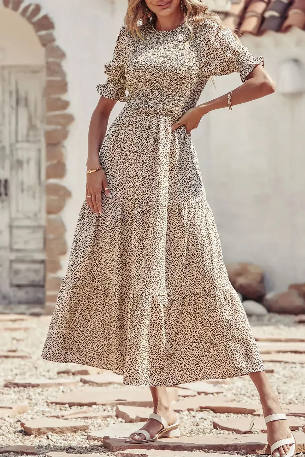 Summer Ruffle Bohemian Tiered Smocked Maxi Dress