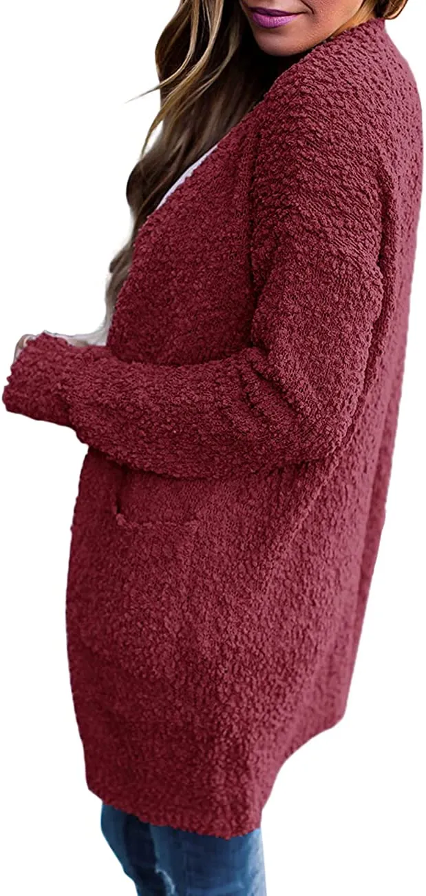 Women's Long Sleeve Soft Chunky Knit Sweater Open Front Cardigans Outwear Coat