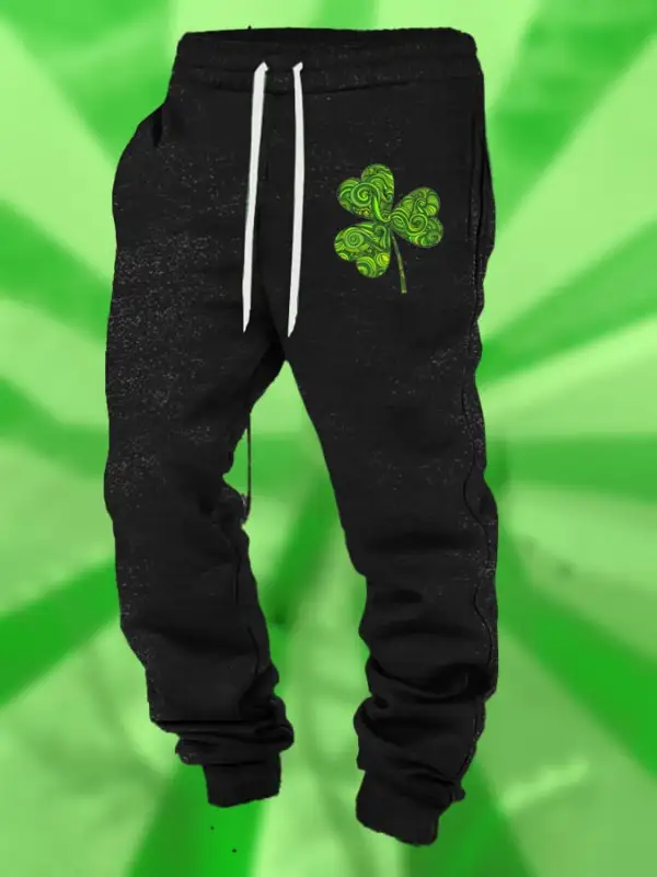 Men's St. Patrick's Day Printed Elastic Waist Tie-Up Trousers