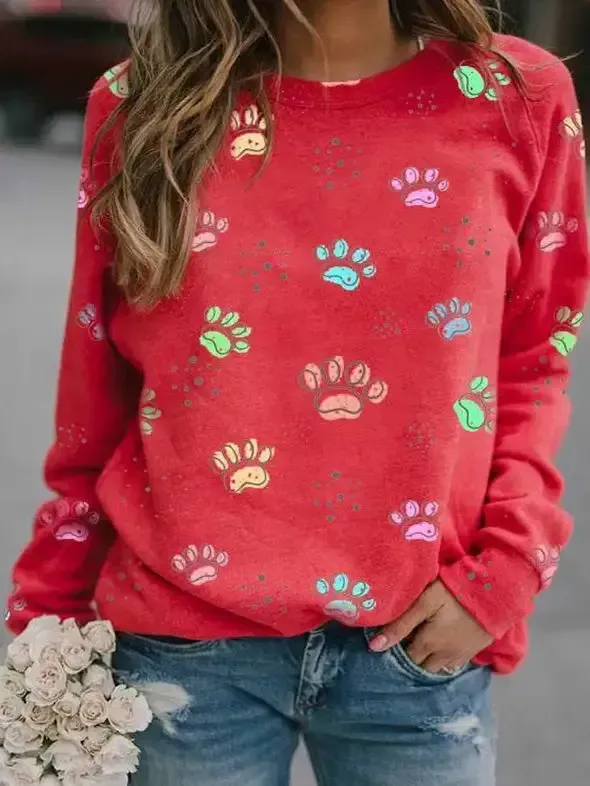 Women's T-Shirts Animal Paw Print Long Sleeve T-Shirt(⚡Clearance Sale)