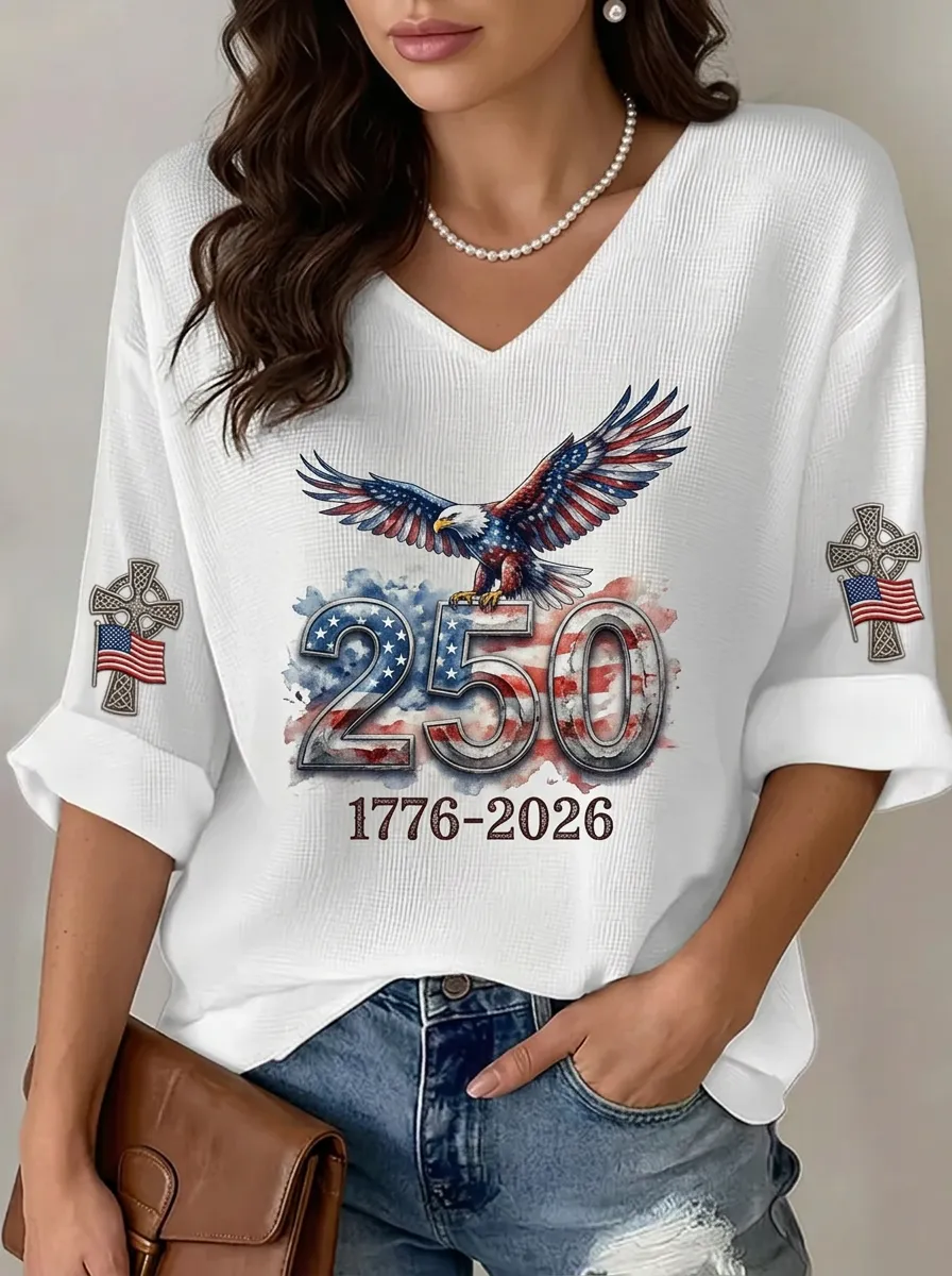 Women's Nashville 250th Anniversary Eagle Flag Printed V-neck Top