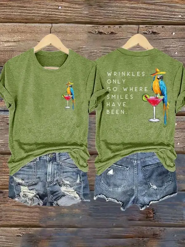 Retro Wrinkles Only Go Where Smiles Have Been Print T-Shirt