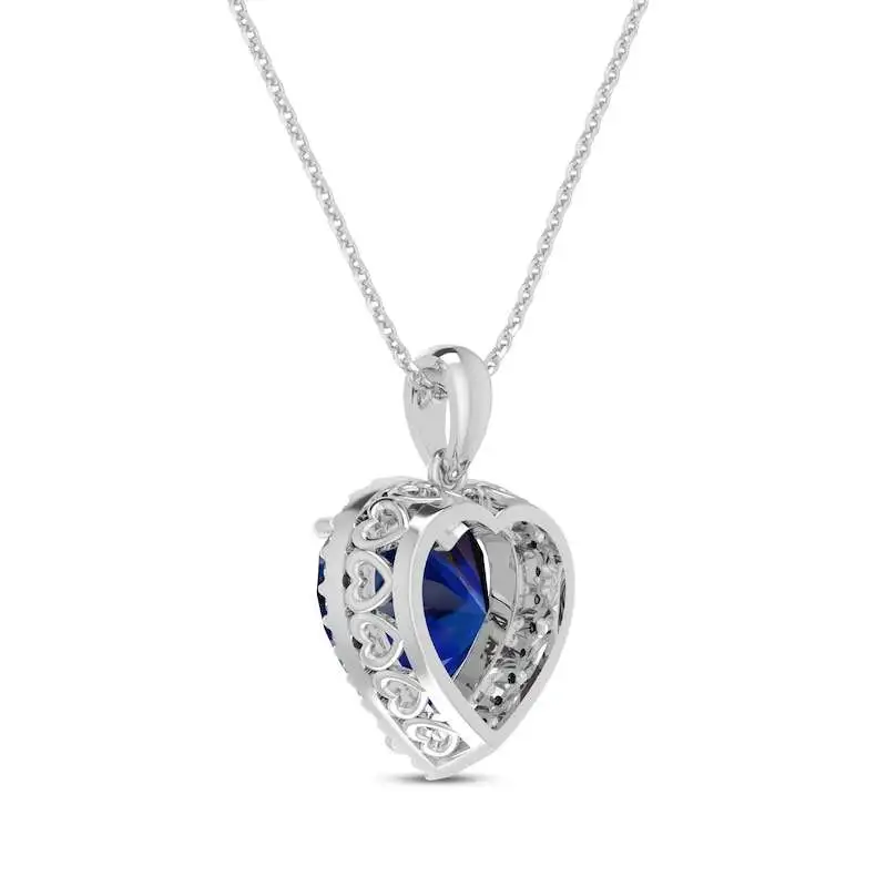 Blue & White Lab-Created Sapphire Heart Necklace Sterling Silver 18