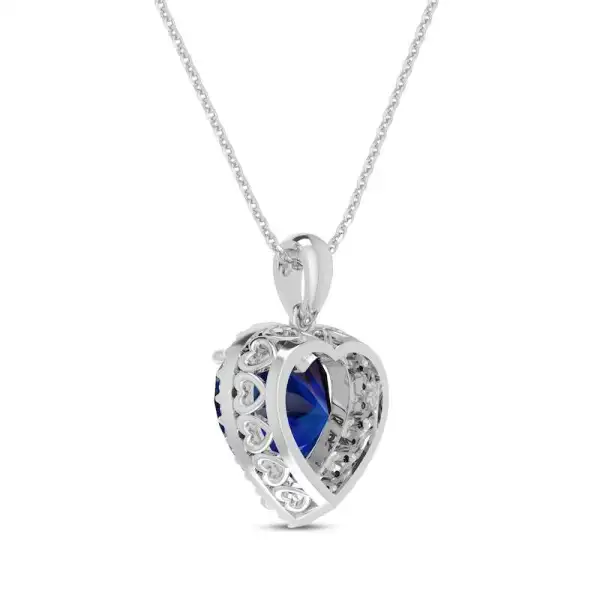 Blue & White Lab-Created Sapphire Heart Necklace Sterling Silver 18