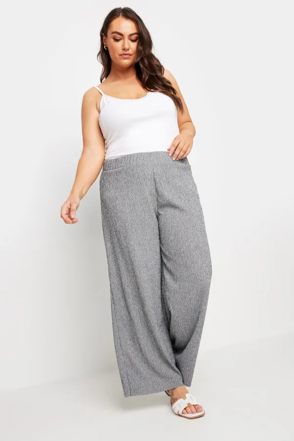 YOURS Curve Blue Abstract Print Textured Wide Leg Trousers