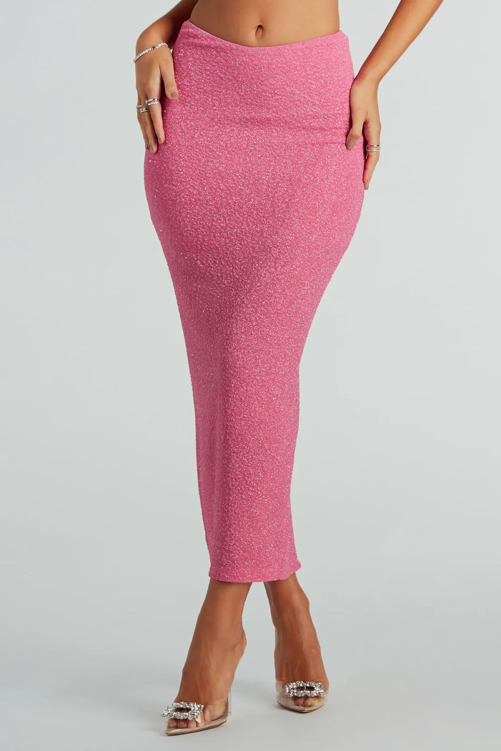Glittery Vibes High Slit Maxi Skirt Set