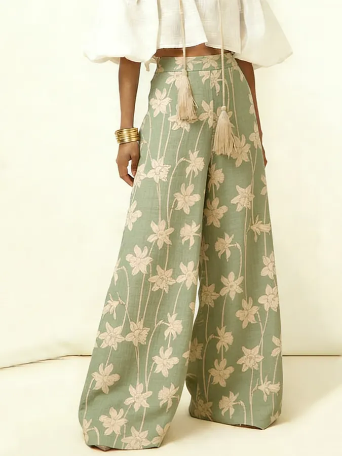 Women's Cotton Linen Floral Print Pants