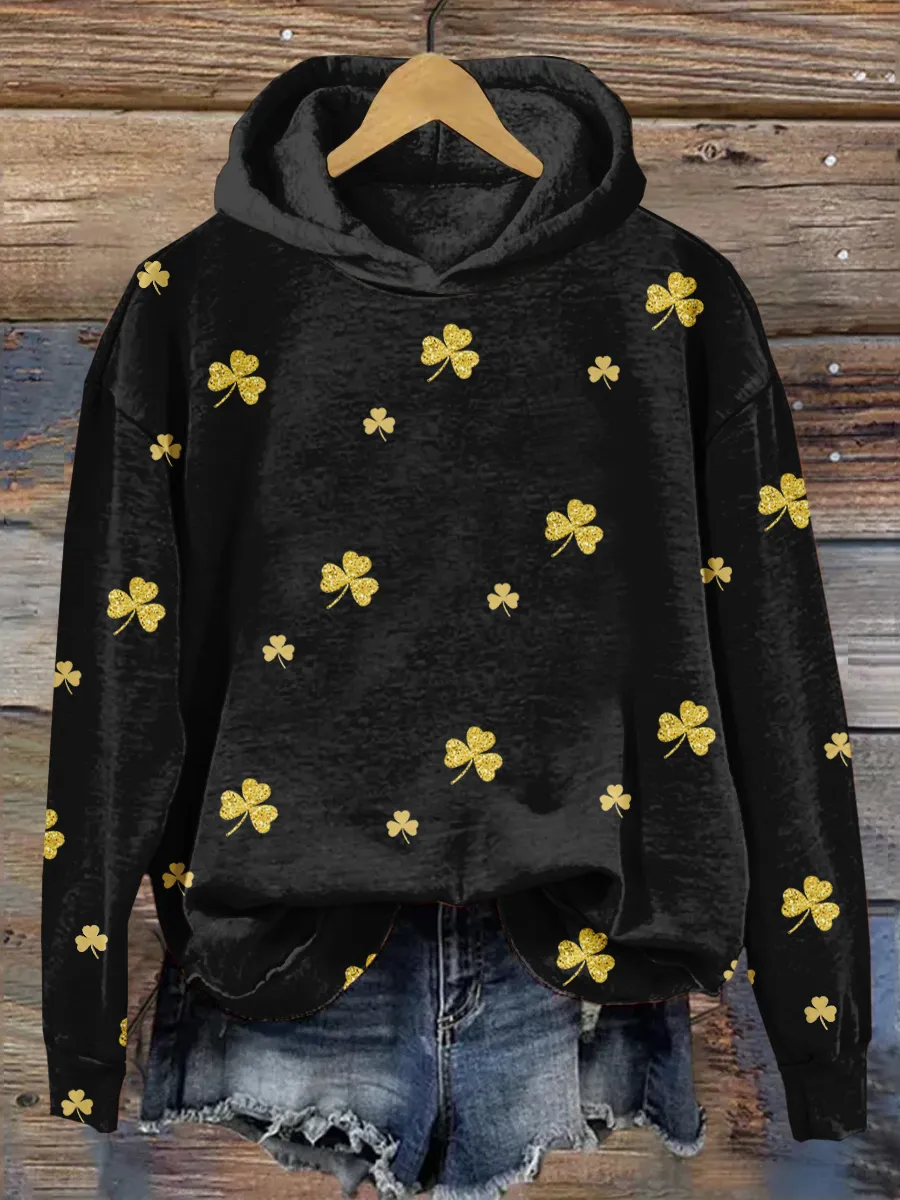 St Patrick's Day Shamrock Print Hooded Sweatshirt