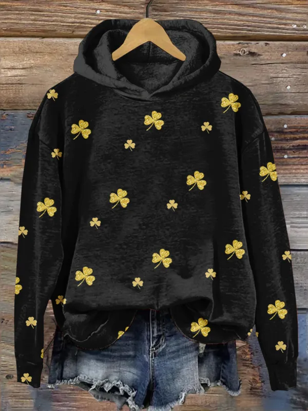 St Patrick's Day Shamrock Print Hooded Sweatshirt