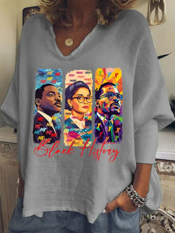 Women'S Black History Printed V-Neck T-Shirt