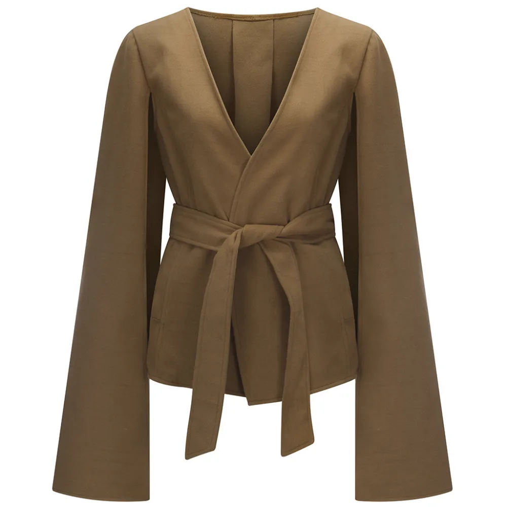 Solid Open Sleeve Faux Woolen Coat