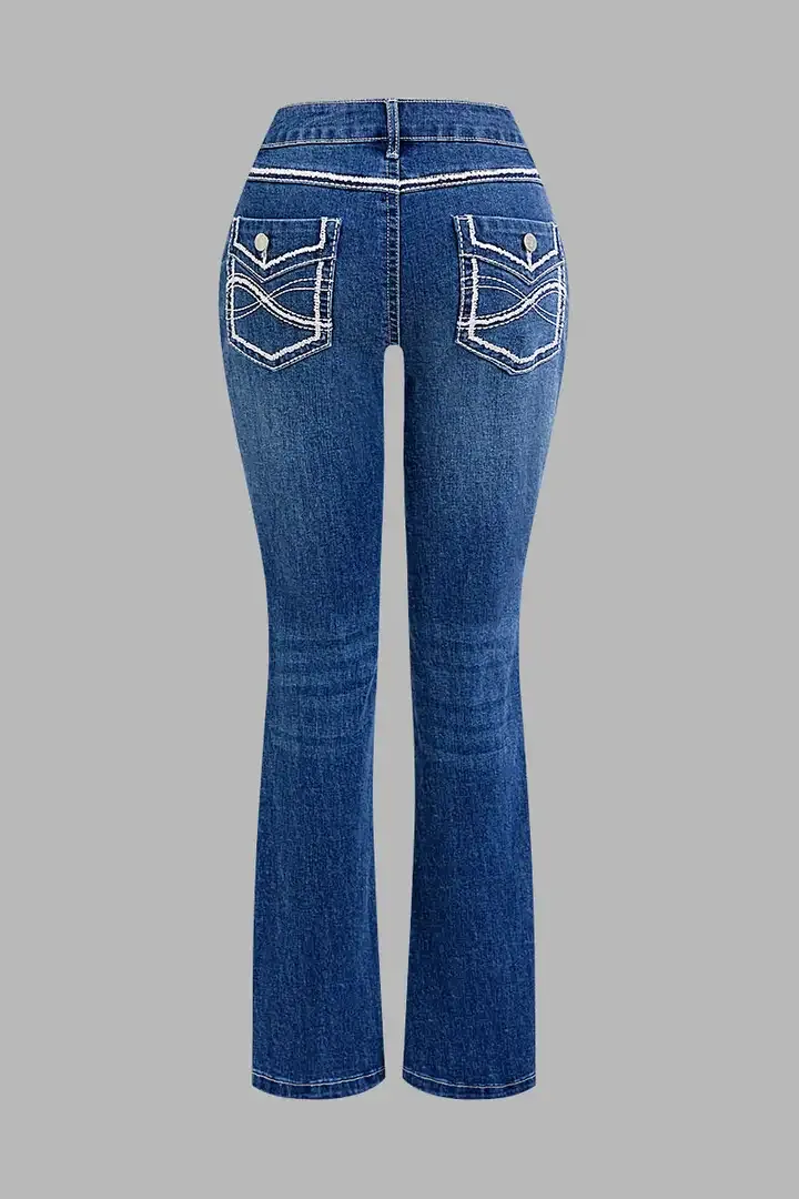 🔥2025 HOT SALE🔥Embroidery Mid Waist Bootcut Jeans Without Belt