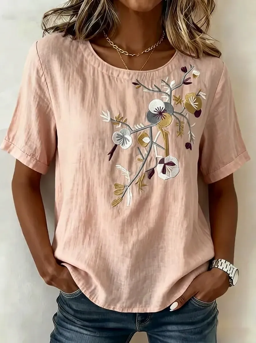 Women's Nashville Floral Embroidered Printed T-shirt