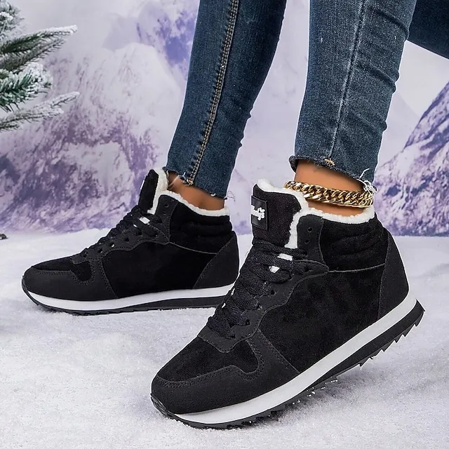 Women's Sneakers Boots Snow Boots Plus Size Comfort Shoes Outdoor Work Daily Flat Heel Round Toe Fashion Sporty Classic Running Walking Faux Suede Lace-up Solid Color