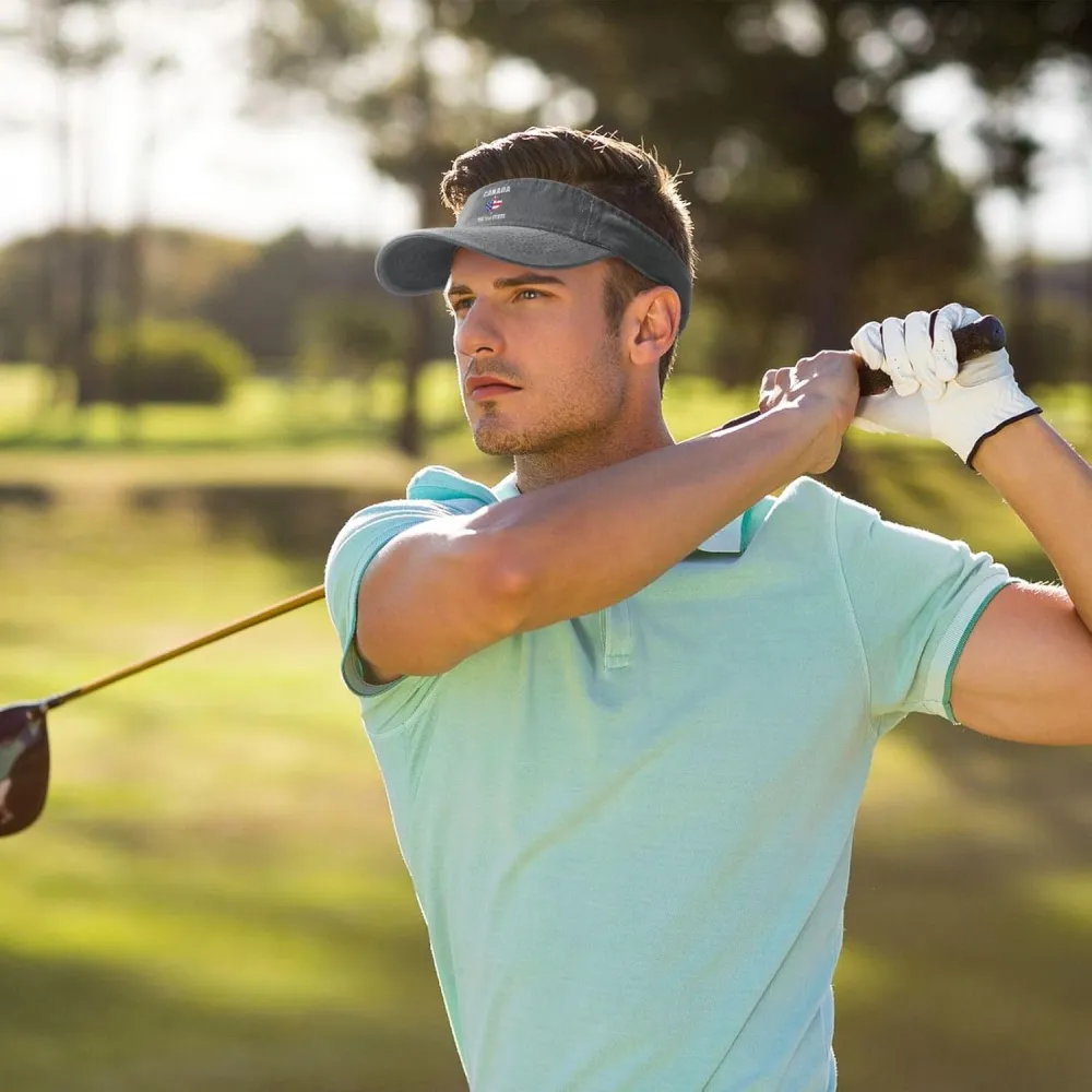 Canada 51st State Denim Visor Hat Adjustable Unisex Golf Sports Empty Top Cap