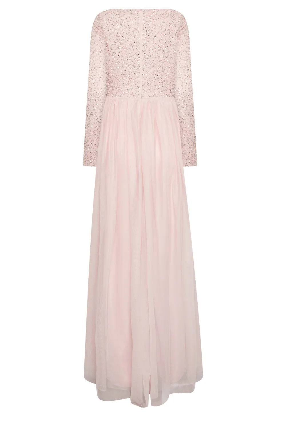 LTS Tall Blush Pink Long Sleeve Sequin Hand Embellished Maxi Dress