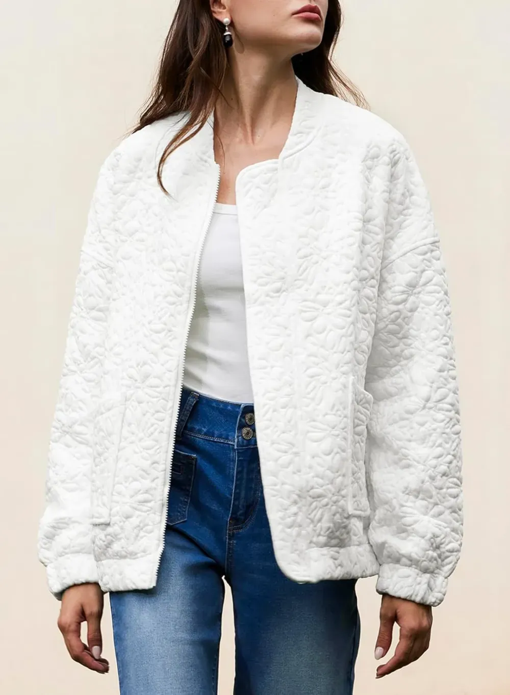 Jackets for Women Spring Fashion 2025 Cute Jacquard Coats Lightweight Zip Up Jackets Dressy Casual