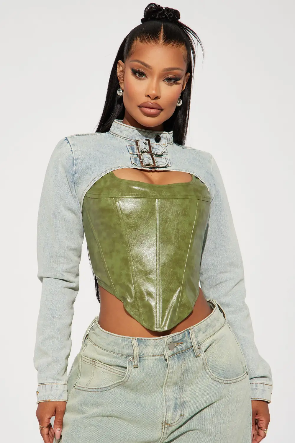 Buckled Up Denim Bolero Top - Light Wash