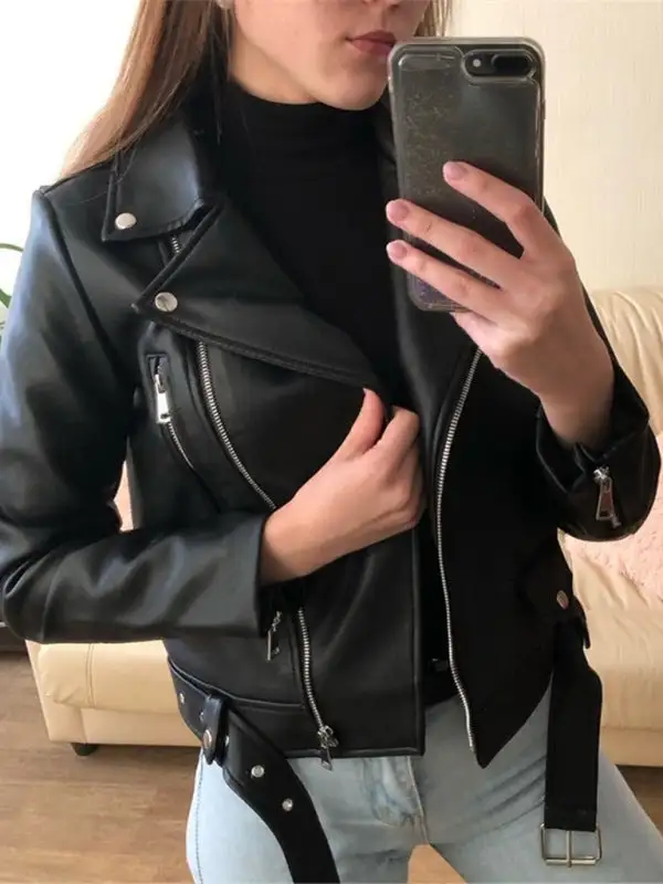 Slim Fit Motorcycle PU leather Jacket