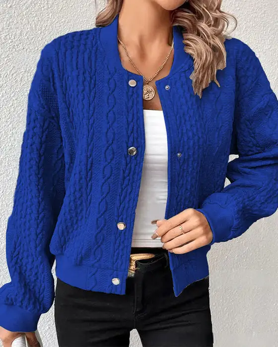 Solid Stickad Cardigan Med Knappar