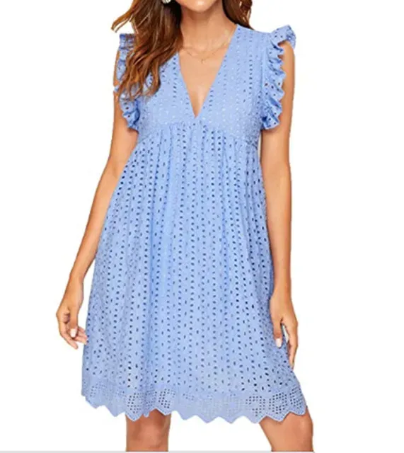 European and American women's new lace jacquard hollow V-neck dress women have pocket cloth shorts.