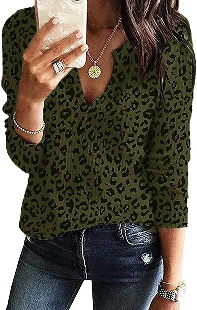 Women's V Neck Waffle Knit Henley Tops Casual Long Sleeve Pullover Sweater Blouses