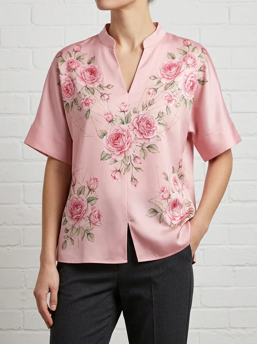 Women's Nashville Floral Geometric Printed V-Neck Top