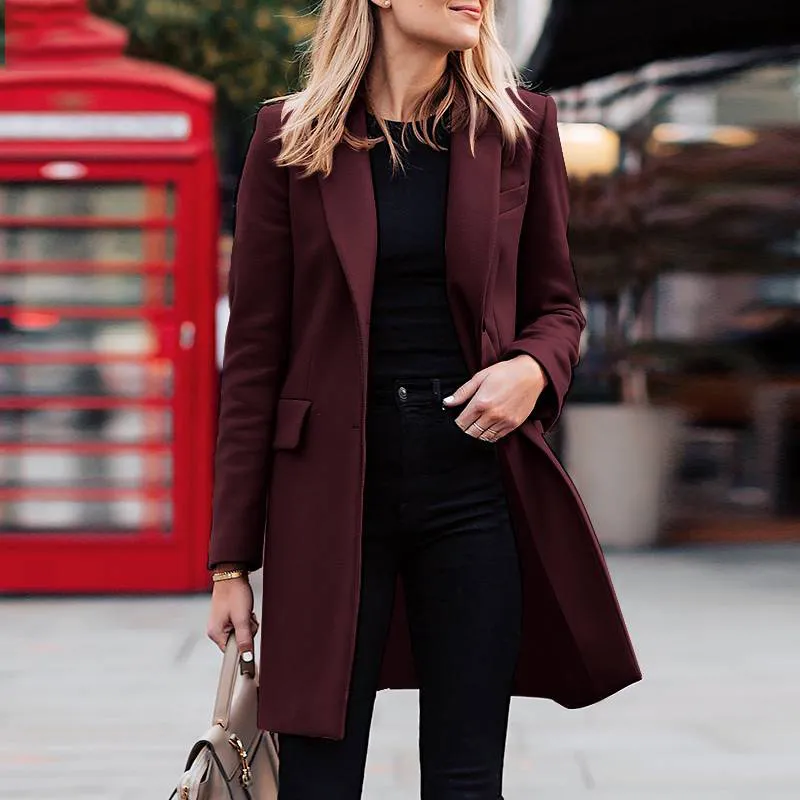 Solid Front Pockets Single Button Coat