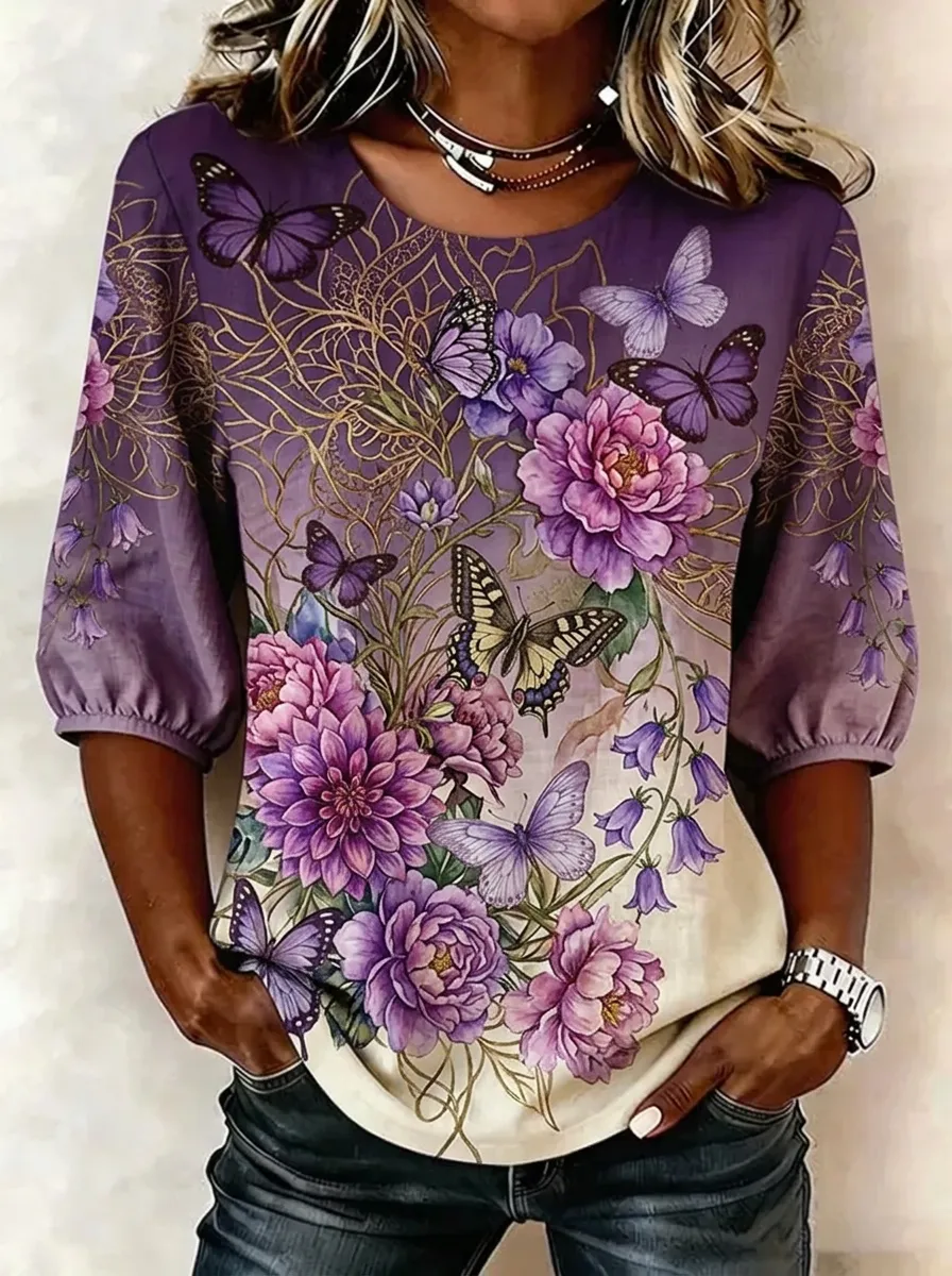 Women's Nashville Butterfly Floral Printed Top