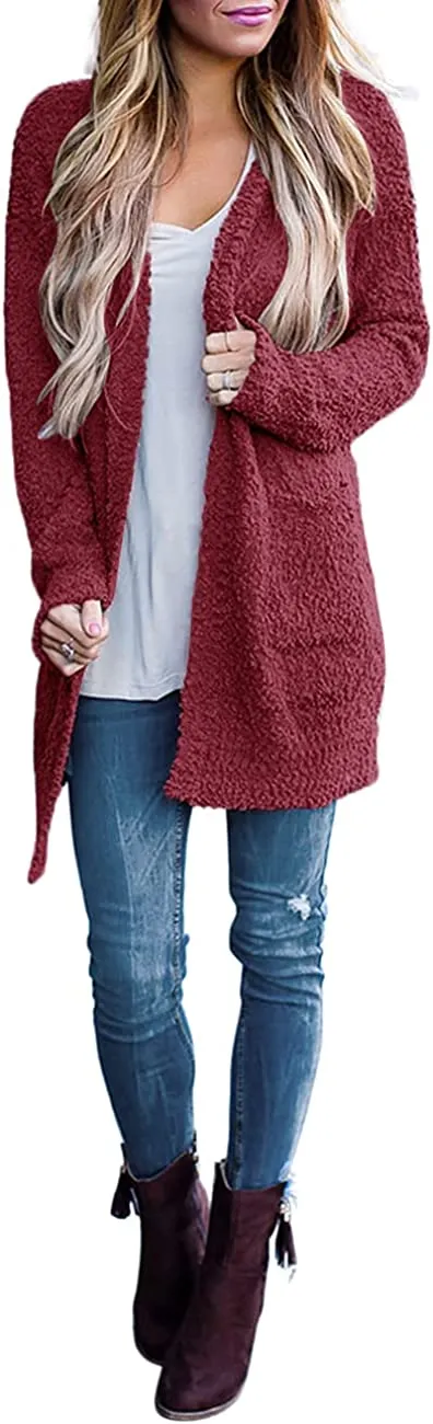 Women's Long Sleeve Soft Chunky Knit Sweater Open Front Cardigans Outwear Coat