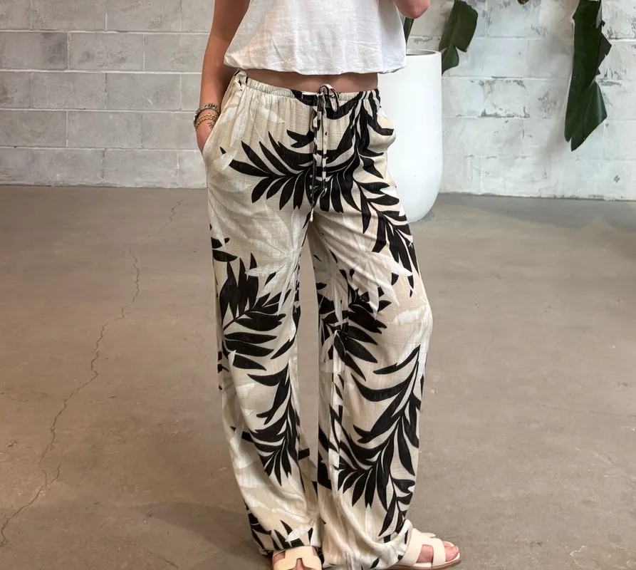 Wide Leg Drawstring Pull-On Trouser